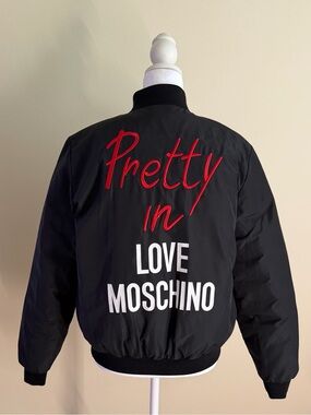 Moschino Black Bomber (black&red2 in1) Jacket with Red and White Script